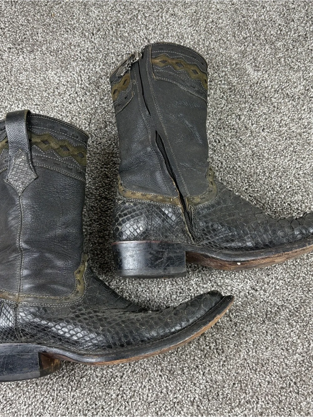 Cuadra Black Python And Leather Cowboy Boots Zipper Preowned 7.5 Men’s